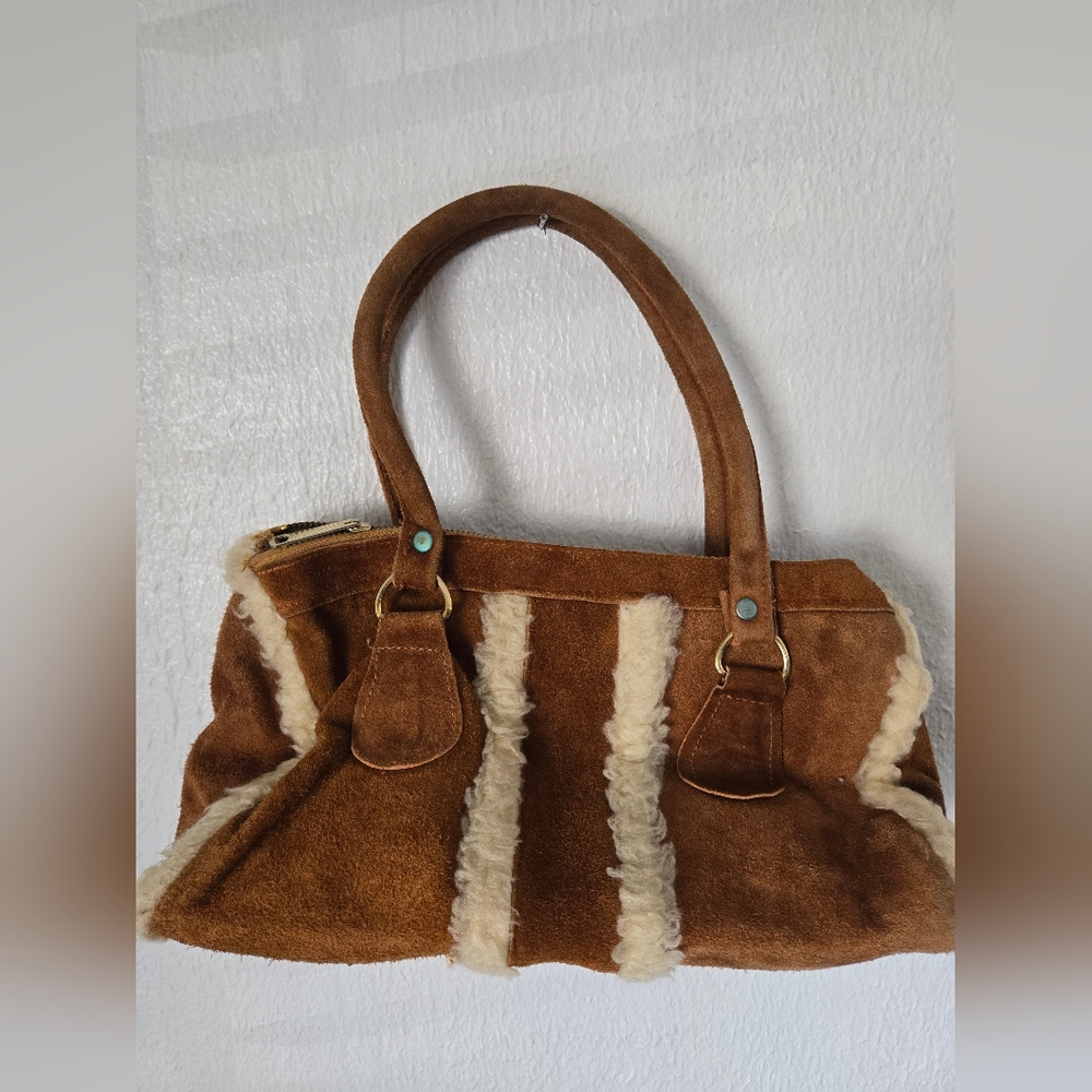 Vintage Mr. Ralph Ralfeaux brown Suede with white faux wool accents handbag